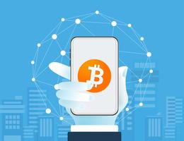 Bitcoin cryptocurrency Portefeuille met blockchain. geldloze samenleving. vector