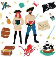 piraten set vrouw, man, items vector