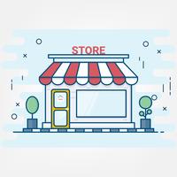 Vlakke lijnstijl. ontwerp voor winkelen winkel gebouw pictogrammen. Online winkelservice. vector