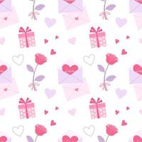 naadloos patroon met hartjes en roos. concept van romantische relaties en Valentijnsdag. vector
