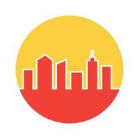 cirkelvorm met stad gebouw en zonsondergang logo ontwerp vector grafisch symbool pictogram teken illustratie creatief idee
