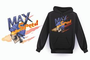 zwarte hoodies vector kunst, t-shirt vector kunst, max snelheid, biker schedel, vuur illustratie concept