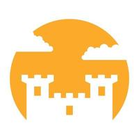 negatieve ruimte kasteel met zonsondergang logo ontwerp vector grafisch symbool pictogram teken illustratie creatief idee