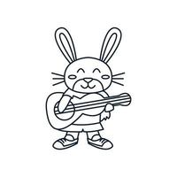konijn of konijn spelen gitaar lijn schattige cartoon vectorillustratie vector