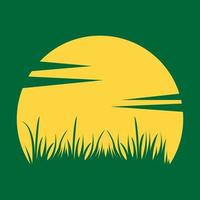 groen gras met cirkel zonsondergang logo ontwerp vector grafisch symbool pictogram teken illustratie creatief idee