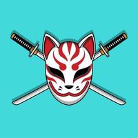 Japans kitsune-masker met katanazwaard, vectorillustratie eps.10 vector