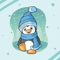 kleine pinguïn bij winterkoud concept vector