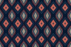 blauw en oranje op indigo. geometrische etnische oosterse patroon traditioneel ontwerp voor achtergrond, tapijt, behang, kleding, verpakking, batik, stof, vector illustratie borduurstijl