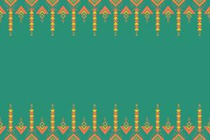 geel oranje op groen. geometrische etnische oosterse patroon traditioneel ontwerp voor achtergrond, tapijt, behang, kleding, verpakking, batik, stof, vector illustratie borduurstijl