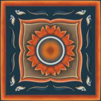 oranje bloem op indigo blauwe sjaal omslagdoek. geometrische etnische oosterse patroon traditioneel ontwerp voor achtergrond, tapijt, behang, kleding, verpakking, batik, stof, vector illustratie borduurstijl