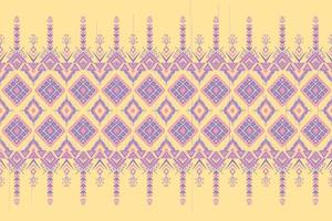 pind en paars op geel. geometrische etnische oosterse patroon traditioneel ontwerp voor achtergrond, tapijt, behang, kleding, verpakking, batik, stof, vector illustratie borduurstijl