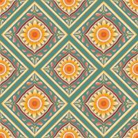 zonnebloem op groen. geometrische etnische oosterse patroon traditioneel ontwerp voor achtergrond, tapijt, behang, kleding, verpakking, batik, stof, vector illustratie borduurstijl