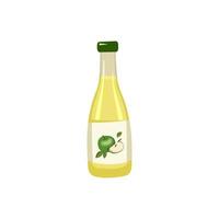 fles met appelsap, heel fruit met bladeren. heerlijke gezonde drank en product. platte vectorillustratie voedsel vector