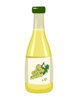 fles met geel druivensap, heel fruit met bladeren. heerlijke gezonde drank en product. platte vectorillustratie voedsel vector