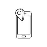 smartphonescherm met locatiepictogram lijntekeningen pictogramillustratie op witte achtergrond vector