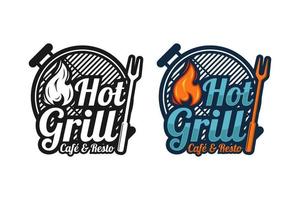 hot grill café en resto premium design-logo vector