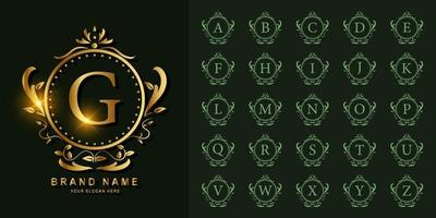 collectie eerste alfabet met luxe ornament of bloemen frame gouden logo sjabloon. vector