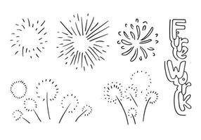 set doodle vuurwerk geïsoleerd op een witte achtergrond hand getrokken uit firework.design elementen. vectorillustratie. vector