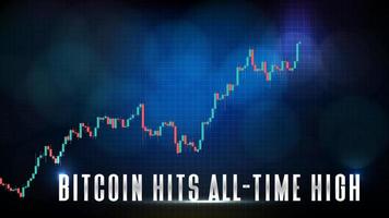 abstracte futuristische technologie achtergrond van bitcoin hits all-time hoge prijs grafiek munt digitale cryptocurrency vector