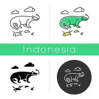 komodovaraan icoon. tropische landdieren. Indonesische eilanden fauna. het verkennen van exotische dieren in het wild. varanen in de natuur. lineaire, zwarte, krijt- en kleurstijlen. geïsoleerde vectorillustraties vector