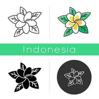 Plumeria-pictogram. exotische regio bloemen. flora van de Indonesische eilanden. tropische planten. bloesem van frangipani. aard van Bali. lineaire, zwarte, krijt- en kleurstijlen. geïsoleerde vectorillustraties vector