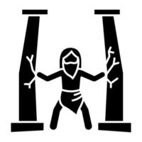 samson bijbelverhaal glyph icoon. laatste van de rechter. sterke krachtige bovenmenselijke. religieuze legende. christelijke religie. bijbels verhaal. silhouet symbool. negatieve ruimte. vector geïsoleerde illustratie