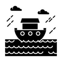 het glyph-pictogram van de zondvloedbijbel. noah ark. heilig schip in wereldwijd water. religieuze legende. christelijke religie. bijbels verhaal. silhouet symbool. negatieve ruimte. vector geïsoleerde illustratie