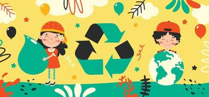 concept van ecologie met cartoon kids vector