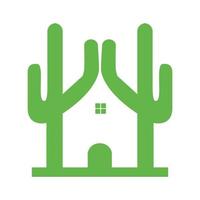 groene cactus plant met huis logo ontwerp vector grafisch symbool pictogram teken illustratie creatief idee