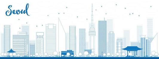 schets de skyline van seoul met blauw gebouw. vector