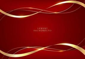 elegante 3d abstracte gouden lint en golflijnen op rode achtergrond vector