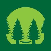 groen bos met dennenbomen en hangmat logo ontwerp vector grafisch symbool pictogram teken illustratie creatief idee