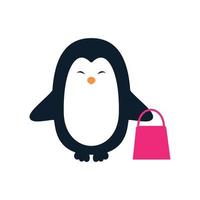 pinguïn winkelen schattig cartoon logo vector illustratie ontwerp