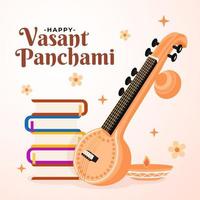 vasant panchami viering vector ontwerp met veena muziekinstrument decoratie