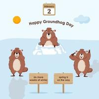 fijne groundhog-dag. diagram met illustraties van schattige en grappige groundhogs. vectorillustratie. vector