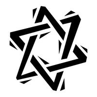 Joodse Davidster Zes puntige ster in het zwart met vector pictogram in elkaar grijpende stijl