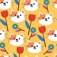 samless patroon schattige cartoon kat en plant voor stoffenprint, kinderbehang en cadeaupapier vector
