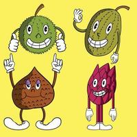 grappige doodle fruitkarakters cartoon vector