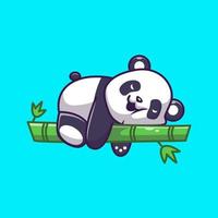 schattige panda slapen op de bamboe boom cartoon vector pictogram illustratie. dierlijke natuur pictogram concept geïsoleerde premium vector. platte cartoonstijl