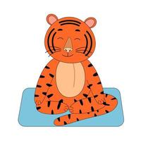 platte vector schattige tijger die yoga doet, schattig dier.