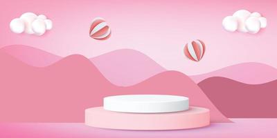 3d achtergrond van het podium rode product voor valentijnskaart. Roze en hart liefde romantiek conceptontwerp vector illustation decoratie banner