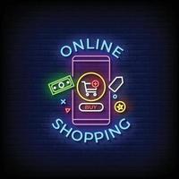online winkelen neonreclame stijl tekst vector