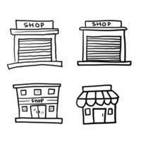 hand getekende set winkel pictogram lijn ontwerp. winkel vector illustratie doodle