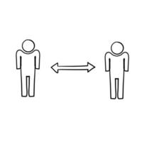 handgetekende sociale afstand pictogram illustratie symbool voor coronavirus uitbraak preventie met doodle stijl vector