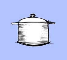 steelpan schets. gebruiksvoorwerpen voor keuken - vectorillustratie in vlakke stijl. kookgerei vector