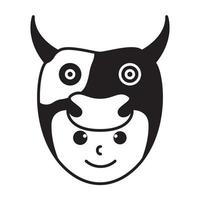 hoofd kinderen cartoon blij met koe bij logo symbool vector pictogram illustratie grafisch ontwerp