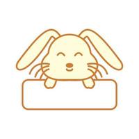 konijn of konijntje glimlach blij met banner schattige cartoon logo vectorillustratie vector
