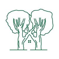 huis huis met boom bos lijn logo vector pictogram illustratie ontwerp