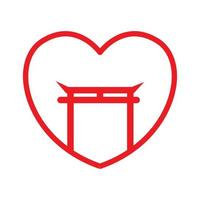 liefde lijn met torii japan poort logo symbool pictogram vector grafisch ontwerp illustratie idee creatief