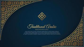 islamitische arabische blauwe luxe achtergrond met gouden patroon grenskader vector